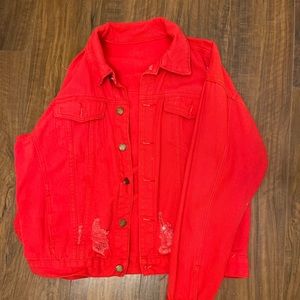 Shein red jean jacket w/distress